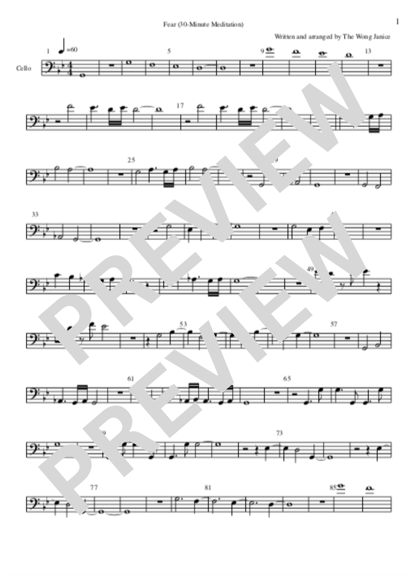 Fear (30-Minute Meditation) sheet music for cello