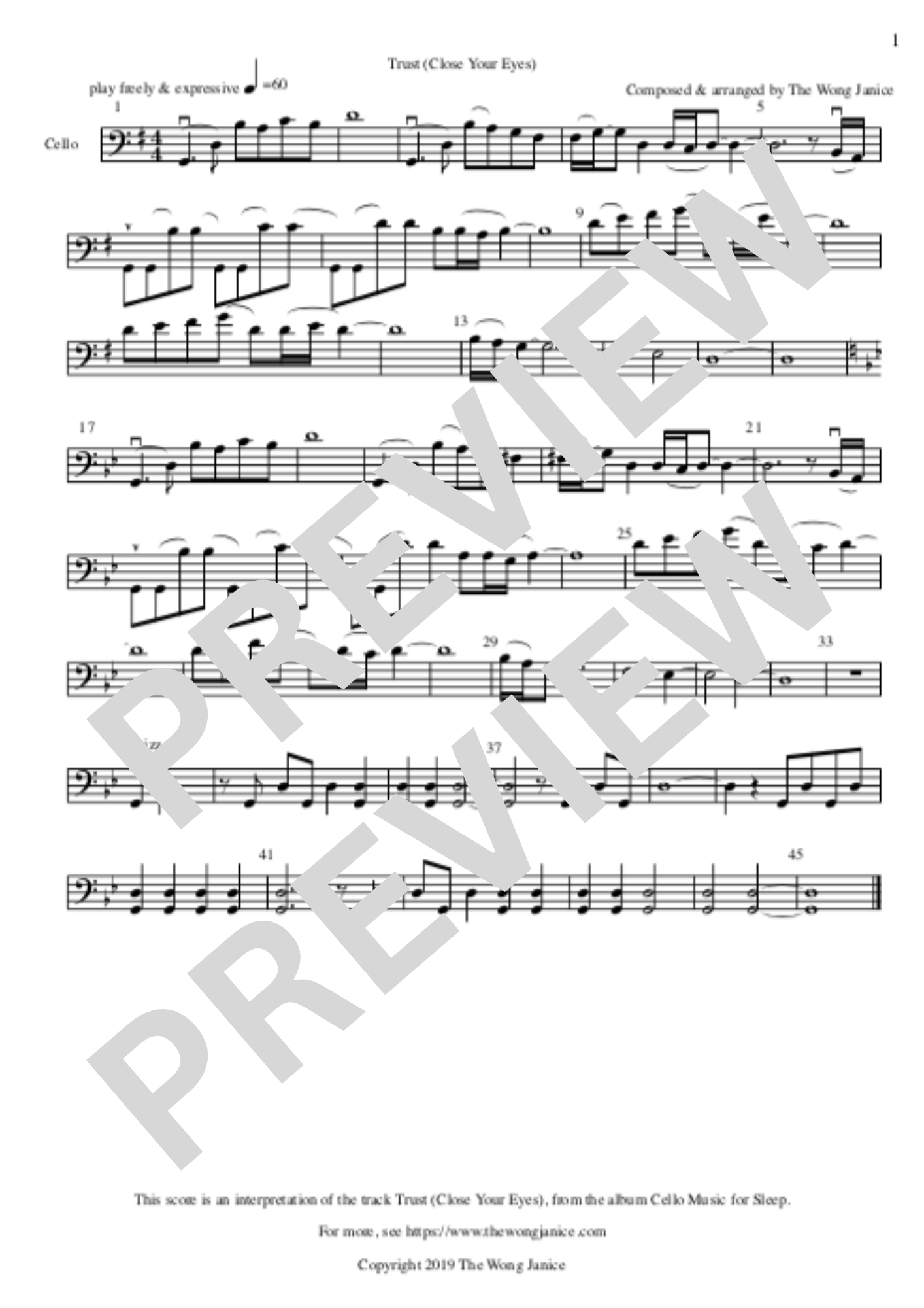 Trust (Close Your Eyes) sheet music for cello