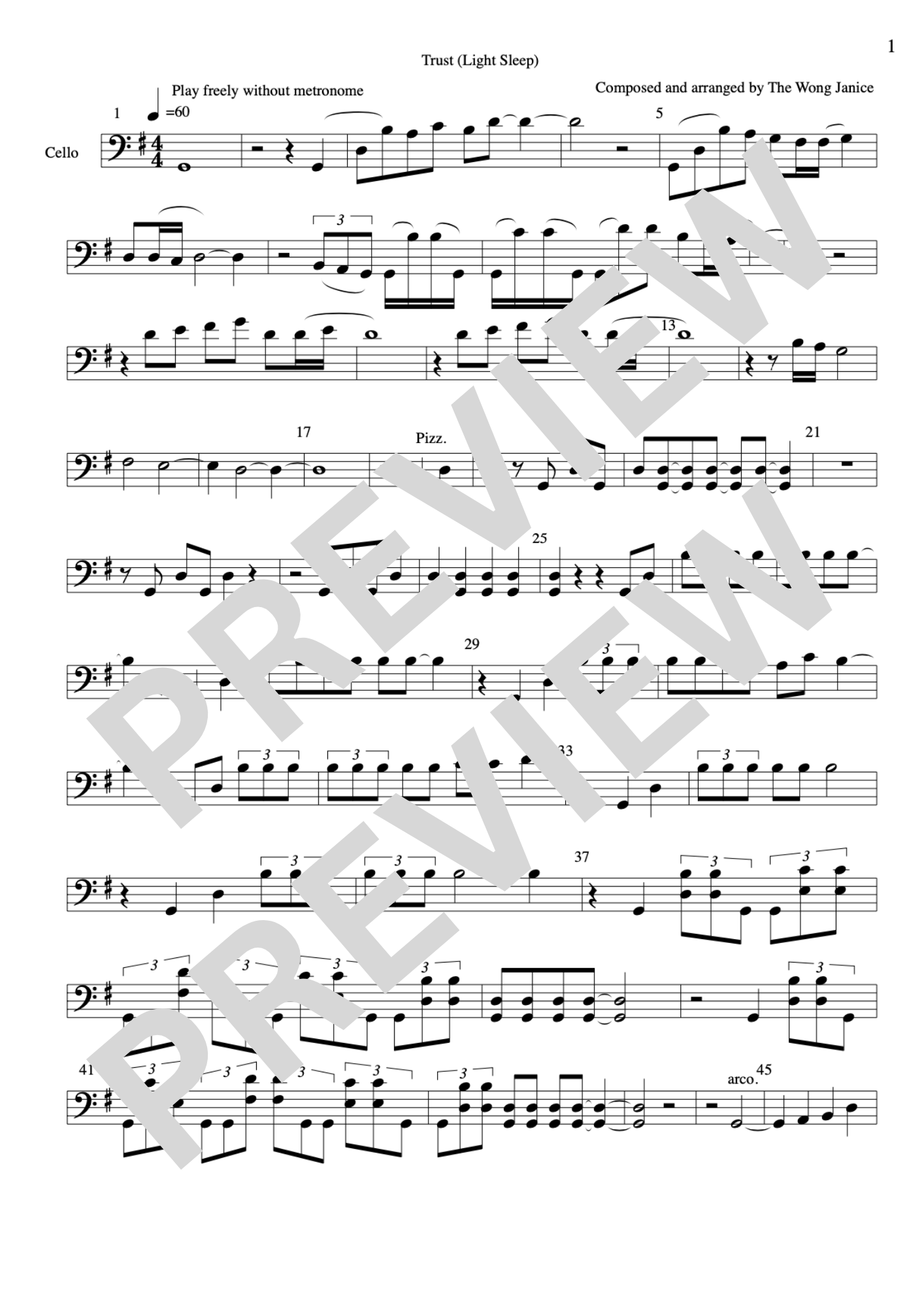 Trust (Light Sleep) sheet music for cello